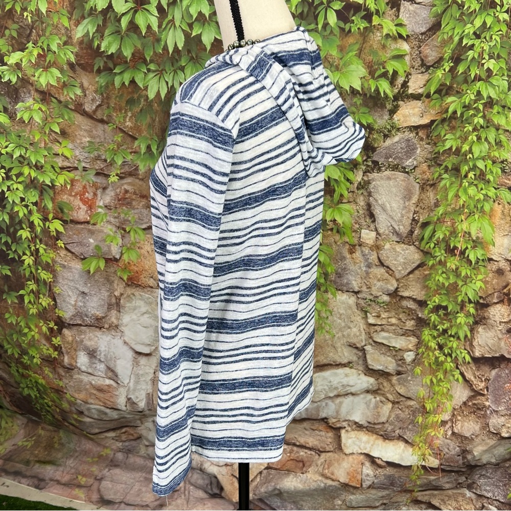 SUNDAY Nautical Casual Burnout Navy and White Striped Hoodie, XS - Picture 6 of 11